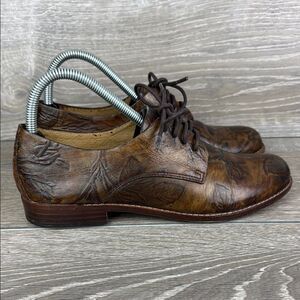 Patricia Nash Silvio Women’s Sz 7 Brown Leather Bark Leaves Print Oxford Shoes